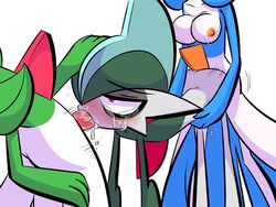 1futa 2boys 3_fingers alternate_color anal_sex bent_over big_eyes blue_skin blush breasts doggy_style dress fellatio feral feral_on_feral furry futa_on_male futanari gallade gardevoir girly green_hair green_skin half-closed_eyes intersex large_breasts male_gardevoir murchik nintendo nude oral penis pokémon_(species) pokemon pokemon_(species) pokemon_dppt pokemon_rse red_eyes sex shiny_pokemon source_request spitroast threesome trap trembling wet white_skin wide_hips