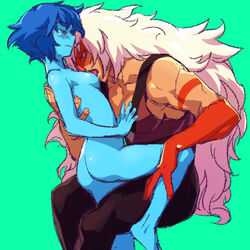 2girls assertive assertive_female blonde_hair blue_hair blue_skin blush breast_licking breasts cleavage clothed feet female female_only gem_(species) green_background jasper_(steven_universe) lapis_lazuli_(steven_universe) large_breasts larger_female lesbian lesbian_sex lesbians lezdom lezsub licking licking_breast long_hair muscular muscular_arms muscular_female neru_su nude oral orange_skin short_hair sitting size_difference sketch small_breasts smaller_female steven_universe tears thick_thighs wide_hips yuri