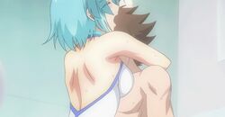 1boy 2girls animated animated_gif anime_screencap aqua_hair ass ass_grab big_ass naruse_mio nonaka_yuki production_ims red_hair screencap shinmai_maou_no_testament swimsuit toujou_basara