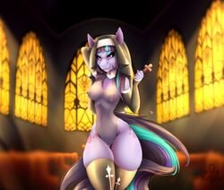 breasts clothing equid equine female horse jackalope_(artist) legwear mammal nun pussy stockings translucent translucent_clothing