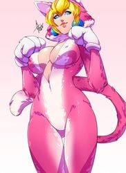 1girls blonde_hair blue_eyes breasts cat cat_ears cat_peach cat_tail cleavage curvaceous curvy earrings female female_only mario_(series) nintendo princess_peach super_mario_3d_world thick thighs unzipped wide_hips xdtopsu01