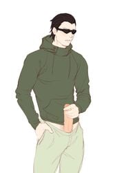 1boy aburame_shino big_penis black_hair clothing erection fully_clothed glasses holding_penis hoodie juhihuji large_penis male male_only masturbation naruto naruto:_the_last naruto_(series) naruto_shippuden penis rrrotten solo solo_focus solo_male standing sunglasses