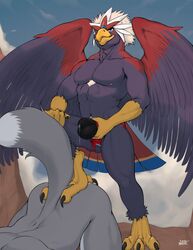 10s 2019 2boys abs absurd_res anthro anthrofied ass avian bara beak big_feet bodily_fluids braviary bulge claws clothing duo feet foot_on_ass front_view gay genital_fluids hi_res jockstrap larger_male male muscular muscular_male nintendo original_character pokémon_(species) pokemon pokemon_bw precum precum_through_clothing repzzmonster size_difference smaller_male solo_focus talons text topless underwear video_games watermark wet wet_clothing wide_hips yaoi