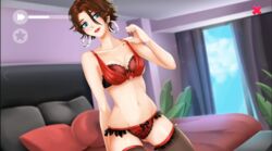 black_and_red_panties fap_ceo leggings picot_trim picot_trim_bra picot_trim_panties presenting red_bra red_panties rose_(fap_ceo) short_hair