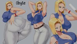 0byte 1girls alternate_version_available android_18 blonde_hair blue_eyes cameltoe cleavage curvy dat_ass dragon_ball erect_nipples female female_only fully_clothed huge_areolae huge_ass huge_breasts puffy_nipples short_hair thick_lips voluptuous wide_hips zero_byte