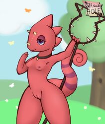 animal_crossing anthro breasts chameleon female flick_(animal_crossing) genderswap hi_res lizard man_catcher nintendo nipple_piercing nipples nude piercing reptile rule_63 scalie sir_scaliehole small_breasts solo video_games