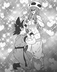 1boy 1futa areolae balls blowjob blush bottomless breasts clothed clothed_male curvy dragon_ball dragon_ball_super dragon_ball_z duo erect_nipples erection exposed_penis fellatio fungushi futa_on_male futanari futanari_penetrating intersex interspecies kneeling large_breasts large_penis long_hair male male_penetrated monochrome muscular_male nipples no_bra open_mouth oral original_character pants_down penis penis_out penis_size_difference son_goku standing sweat tail thong thong_down veiny_penis