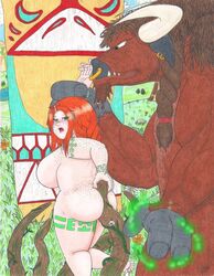 1boy ass breasts caught chubby danger drawing druid dwarf dwarf_female fat freckles ginger horde male minotaur naked naughty peril plump prisoner red_hair tauren telsei_warhammer thick thick_thighs traditional trapped warcraft world_of_warcraft wow