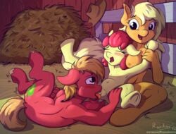 2019 absurd_res anthro apple_bloom_(mlp) applejack_(mlp) bedroom_eyes big_macintosh_(mlp) breasts brother brother_and_sister closed_eyes cub cunnilingus cutie_mark earth_pony equid equine female friendship_is_magic furry group group_sex hair half-closed_eyes hi_res hooves horse incest male mammal my_little_pony nipples nude open_mouth oral penis pony pussy rainihorn seductive sex sibling sister sisters spread_legs spreading straight_hair tongue underhoof vaginal_penetration young