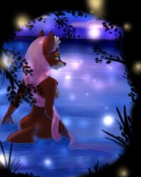 absurd_res anthro ass canid canine disney female flower fox hi_res maid_marian mammal night nude plant pond pool_(disambiguation) rika robin_hood_(disney) silk skinny_dipping solo water