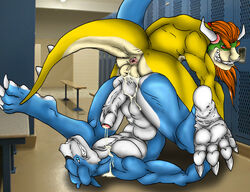 2008 anal anal_sex anthro balls blue_eyes bowser digimon digimon_(species) duo flamedramon locker_room male male/male male_only mario_(series) muscular muscular_male nintendo penetration penis randomdragon red_eyes uncut video_games