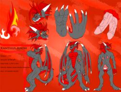 1boy 2009 3_toes anthro diphallia diphallism dragon male male_only model_sheet multi_penis muscular muscular_male penis randomdragon solo solo_male toes xanthus yellow_eyes