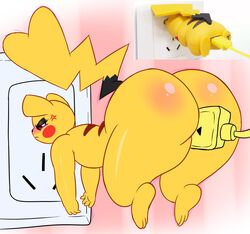 2019 3_toes 4_fingers angry anthro ass big_butt black_nose blush brown_eyes charger cleft_tail digital_media_(artwork) eyelashes eyewear female fingers fur half-closed_eyes hi_res kirbot12 looking_back mammal nintendo pikachu pivoted_ears pokémon_(species) pokemon rear_view solo toes vaginal_penetration video_games yellow_fur