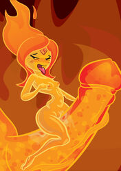 adventure_time black_eyes blush fire flame_king flame_princess large_penis princess red_hair riding seductive_smile small_breasts smaller_female thick thick_penis thick_thighs thighs tongue_out