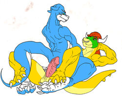 2009 4_toes anus balls bowser digimon digimon_(species) flamedramon koopa male male_only mario_(series) nintendo penis randomdragon scalie toes video_games