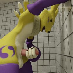 1:1 3d animated anthro clothing digimon digimon_(species) foreskin gif gloves handwear humanoid_penis leggings legwear loop male male_only masturbation penis renamon rendered solo uncut zaigane