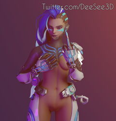 1girls alternate_costume blizzard_entertainment blue_hair blue_nail_polish blue_nails breasts cyberspace_sombra deesee3d female latina overwatch sombra tagme video_games