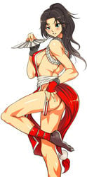 ass bare_arms bare_legs bare_shoulders blue_eyes breasts brown_hair busty butt erect_nipples fatal_fury female female_focus female_only king_of_fighters kunoichi long_hair mai_shiranui medium_breasts mizuryuu_kei nipple_bulge pinup ponytail sideboob snk solo thick_thighs tied_hair wide_hips