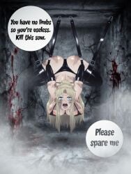 balalaika black_lagoon ai_generated milf amputee limbless bdsm bondage slave begging begging_for_mercy begging_to_stop begging_for_life latex crying_with_eyes_open bitch karma quadruple_amputee scar scar_on_face yellow_hair