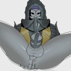 1boy 2026 anal anal_fingering anal_juice anal_juice_on_finger anal_masturbation armor armored_male ass balls bottomless bottomless_male caged_cock caged_penis chastisedhorns chastity_cage commission demon demon_boy erect_penis erection fingering fingering_own_ass giff_(kamen_rider_revice) grey_skin hood hood_up kamen_rider kamen_rider_revice_(series) legs_apart legs_spread male male_focus male_only masturbation micropenis penis precum precum_squirt precum_through_chastity_cage sketch small_penis solo tusks