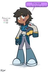 kushy_wushy ruby_lightspeed_(kush) strip_game white_background female female_only 1girls solo solo_female original_character clothing clothed clothed_female helmet helmet_removed dark-skinned_female dark_skin dark_hair green_eyes hair_ornament eyes_visible_through_hair