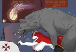 abdominal_bulge absurd_res anthro bestiality big_breasts bodily_fluids border_collie bouncing_breasts breasts canid canine canis cervical_penetration collie cum dialogue domestic_dog duo electronics female female_on_feral feral forced forced_bestiality garmr_(resident_evil) genital_fluids genitals herding_dog hi_res infestation knot knotted_penis male mammal monitor monster parasite pastoral_dog penetration penis resident_evil_9:_requiem saliva scarlett_valita sex sheepdog text treniea undead x-ray_view zombie