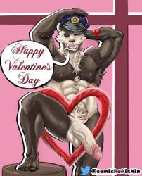 artist_comickokishin bara beastars big_penis comic comic_page comic_panel dick erect_penis erection furry gay giant_panda gouhin gouhin_(beastars) heart muscle muscled_man muscles not_ai_generated officer panda pink police police_uniform uniform valentine's_day