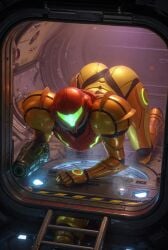 samus_aran metroid nintendo 1girls female female_only butt on_all_fours metroid_suit 3d ai_generated aistuffo 2026 cake indoors