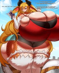 breasts_bigger_than_head bursting_breasts chimera chomperwhy cleavage dragon_girl fully_clothed giantess hips_wider_than_shoulders horn huge_breasts hyper hyper_ass hyper_breasts scales thick_thighs thighs_bigger_than_head thighs_thicker_than_head tight_clothing tiny_male wide_hips wide_thighs