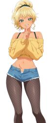 ai_generated blonde_hair crop_top green_eyes gyaru ijichi_kotoko otaku_ni_yasashii_gal_wa_inai!? short_shorts tagme unbuttoned_shorts