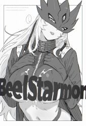 ... 1girl absurdres beelstarmon belt breasts character_name coat commentary cowboy_shot cropped_vest cum cum_on_body cum_on_breasts digimon digimon_(creature) eye_mask fanbox_username gloves guchapin hands_on_own_chest highres large_breasts leather leather_pants long_hair looking_at_viewer mask monochrome navel paid_reward_available pants parted_lips patreon_username sidelocks solo spoken_ellipsis standing stomach third_eye tight_clothes underboob vest web_address zipper