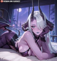 1girls female mature_female mature light_skin light-skinned_female breasts boobs huge_breasts big_breasts lingerie big_ass huge_ass massive_breasts massive_ass ai_generated patreon aliusnext thick_thighs thick_ass thick thick_legs thick_lips thick_hips sweat sweatdrop sweating sweaty sweaty_body sweaty_breasts voluptuous_female voluptuous voluptuous_body username uncensored watermark anime style 2025 hi res high quality resolution highres demon afk_journey mehira colored_skin horns