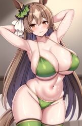 bikini breasts brown_hair female hair long_hair satono_diamond_(umamusume) umamusume wide_hips