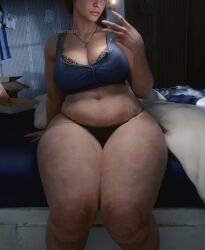 1girls 3d big_breasts bottom_heavy bra cellphone curvy_female huge_thighs jill_valentine panties plump resident_evil resident_evil_3 stretch_marks thick_thighs vexonair