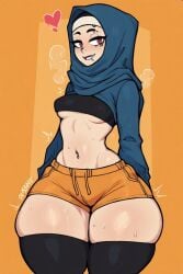 ai_generated hijab big_ass flat_chest crop_top booty_shorts