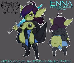 2d 2d_(artwork) 2d_artwork areola areolae armor big_ass big_breasts big_butt big_ears big_thighs black_armor chubby chubby_female clothed clothing enna_(palewdasarts) female female_only goblin goblin_female green_skin impractical_armor knight nipple_armor nipple_pasties oc original_character purple_eyes purple_hair revealing_armor revealing_clothes scar shield shortstack sword tabard tagme thick_thighs unconvincing_armor zyreo