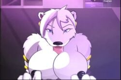1boy 1boy1girl 1girls animal_humanoid animated anthro armband bear bella_ferrari between_breasts big_breasts black_nipples black_nose blue_eyes blue_hair blue_lipstick breasts choker cleavage crowchild cum cum_drip cum_dripping cum_in_mouth cum_inside cumshot ear_piercing female fingers front_view fur furry furry_breasts furry_ears hair hands high_tail_hall hth_studios huge_breasts jewelry large_breasts looking_at_partner looking_at_penis looking_at_viewer male male/female mammal mouth nightclub nipples no_bra orgasm outercourse paizuri panting partial_male penis piercing polar_bear pov sex sound tagme video white_fur