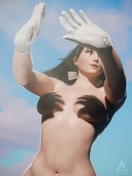 1girl 1girls 2026 3d 3d_(artwork) airorenders bandai_namco black_hair black_hair_female blender breasts gloves hands_casting_shadow hi_res jun_kazama kazama_jun long_black_hair long_hair mature mature_body mature_female mature_figure mature_woman medium_breasts meme milf naked namco namco_bandai navel perky_breasts standing standing_up stomach sunlight tekken tekken_8 toned white_gloves