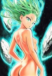 1girls :o accurate_art_style ai_generated areolae arms_at_sides ass aura bare_arms bare_shoulders black_background breasts completely_nude completely_nude_female curly_hair dimples_of_venus energy eyelashes female female_focus female_only floating floating_hair floating_object floating_rock from_behind glowing_body green_eyes green_hair high_resolution highres levitation light-skinned_female light_skin line_art looking_at_viewer looking_back manga_style murata_yuusuke_(style) nipples nude nude_female official_style one-punch_man open_mouth parted_lips perky_breasts petite psychic rock shiny_hair shiny_skin short_hair shoulder_blades sideboob simple_background slender_body small_breasts solo solo_focus standing surprised tatsumaki telekinesis thin_eyebrows upper_body v-shaped_eyebrows
