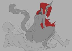 anal big_ass cayenne_(gattles) demon_girl gattles larger_female nude original red_hair reverse_cowgirl_position sex sketch