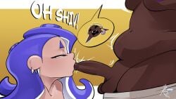 1futa 1girls balls bedroom_eyes big_breasts blowjob blue_hair calling_out_name chocolate_and_vanilla dark-skinned_futa dark_skin duo frye_(splatoon) futa_with_female futanari glans_licking glans_stimulation inkling just_the_tip kissing_penis knotzdoodles light-skinned_female light_skin looking_at_partner looking_back looking_pleasured moaning moaning_in_pleasure muffin_top nintendo octoling offscreen_character pants_down penis pierced_ears plain_background shiver_(splatoon) slightly_chubby slightly_chubby_futa small_balls small_penis splatoon splatoon_3 sucking_penis sucking_tip tentacle_hair tremble_spikes tummy yellow_hair