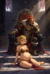 1boy 1girls 2026 2d after_rape ai_generated aistuffo armband bad_end belly belly_button blonde_hair breasts broken_rape_victim captured captured_heroine castle chains choker choker_chain clothed corrupted corruption elf elf_ears elf_female fantasy feet female femsub ganondorf gloves green_eyes humanoid legs male maledom mind_break nintendo pregnant pregnant_female princess_zelda rape raped red_hair short_hair sitting sitting_on_chair sitting_on_floor slave slave_outfit tears_of_the_kingdom the_legend_of_zelda thighs throne tiara victorious_villain wristband yellow_eyes zelda_(tears_of_the_kingdom)