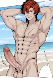 ia_generated ai_generated 1male 1guy homosexual homosexual_male gay gay_male male guy male_only male_focus nude bara muscular muscular_male muscles bara_body muscular_body scar red_hair grey_eyes pecs pectorals biceps abs huge_cock huge_penis huge_balls erect_penis erect_cock erection manwha big_penis big_balls dead_crow's_gaze alex_(dead_crow's_gaze)