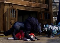 absurd_res anatomically_correct anatomically_correct_genitalia anatomically_correct_penis animal_genitalia animal_penis anthro anthro_on_feral balls bestiality big_balls big_penis blizzard_entertainment canid canine canine_genitalia canine_penis canis dominant dominant_feral dominant_male erection feral fox fur genitals hi_res hybrid knot knot_root knotted_penis male male/male male_anthro male_feral male_on_feral mammal nuber nude nude_anthro nude_male penis pink_penis size_difference solo vulpera warcraft wolf wolfdog