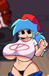 newgrounds friday_night_funkin fnf video_games video_game_character video_game video_game_franchise boyfriend_(friday_night_funkin) boyfriend_(fnf) boyfriend/girlfriend girlfriend_(friday_night_funkin) girlfriend_(fnf) friday_night_funkin_mod friday_night_funkin_mods fnf_mod fnf_mods sexmod sex_mod female_boyfriend_(friday_night_funkin) goobler blurry_background edit edited blurred_background 2girls huge_breasts huge_ass huge_tits huge_titties blue_hair cyan_hair spiky_hair confused underboob prohibition_sign baggy_pants black_thong thong hat red_hat red_cap cap backwards_baseball_cap backwards_hat digital_art
