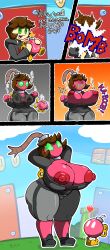 art_trade bob-omb bob-omb_buddy bomb bomb_girl breast_expansion breasts brown_hair chabble expansion explosion fuse green_eyes heart_symbol mario_(series) mtf_transformation pink_body someone_else's_oc super_mario_bros. tagme transformation