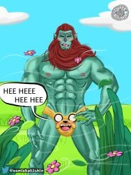 2boys adventure_time bara beard billy_(adventure_time) billy_adventure_timees blush comic comic_page comic_panel gay happy jake_the_dog living_underwear male male/male male_only muscular muscular_male not_ai_generated open_mouth open_smile red_hair smile teeth tongue transformation underwear underwear_transformation yaoi
