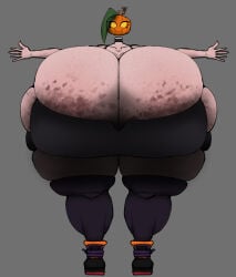 clothed cute_face ellie_(one_cryptid) hourglass_figure hyper hyper_ass hyper_breasts hyper_hips large_breasts one_cryptid pumpkin_head reference_image t-pose tank_top wide_hips