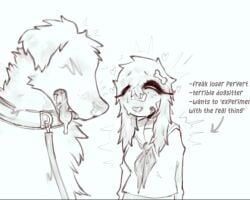 absurd_res ambiguous_gender anthro armwear balls big_penis biped bite_mark bite_marks bodily_fluids bottomwear canid canine canine_on_human canis clothed clothing cock_hungry cum_in_mouth cum_in_throat cum_out_nose deepthroat dialogue dokidubs domestic_dog duo elbow_gloves enthusiastic_fellatio erection eyelashes fellatio feral feral_on_human fur futanari genital_fluids genitals gloves hair handwear hi_res human_on_feral imminent_bestiality imminent_sex leash male male_on_futa mammal open_mouth open_smile oral oral_penetration penetration penile penile_penetration penis precum puppygirl_(sagaris_uwu) quadruped sagaris_uwu saliva sex side_view simple_background skirt smile sound sound_effects standing swallowing swallowing_cum tagme tail tail_motion tailwag teeth text tongue tongue_out topwear video voice_acted wagging_tail white_background zoo3 zoophilia