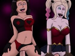 harley_quinn wonder_woman outfit_swap foursome cowgirl_position dc_comics dc diana_prince hottubusa cyborg_indigo